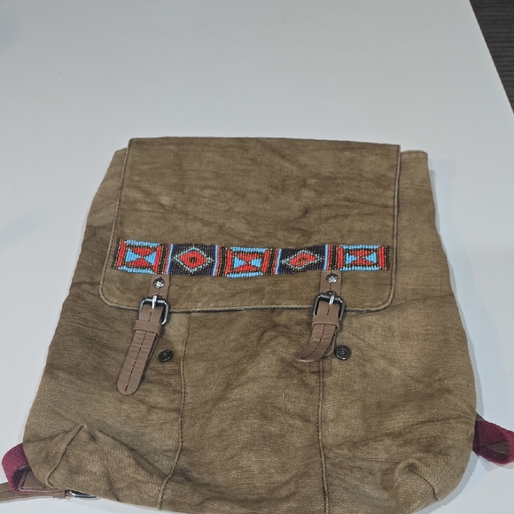 Brown Backpack with Colorful Pattern - Picture 1 of 4